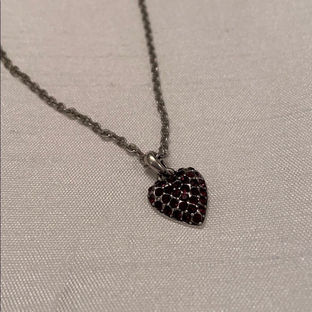 Garnet stone reversible heart pendant necklace